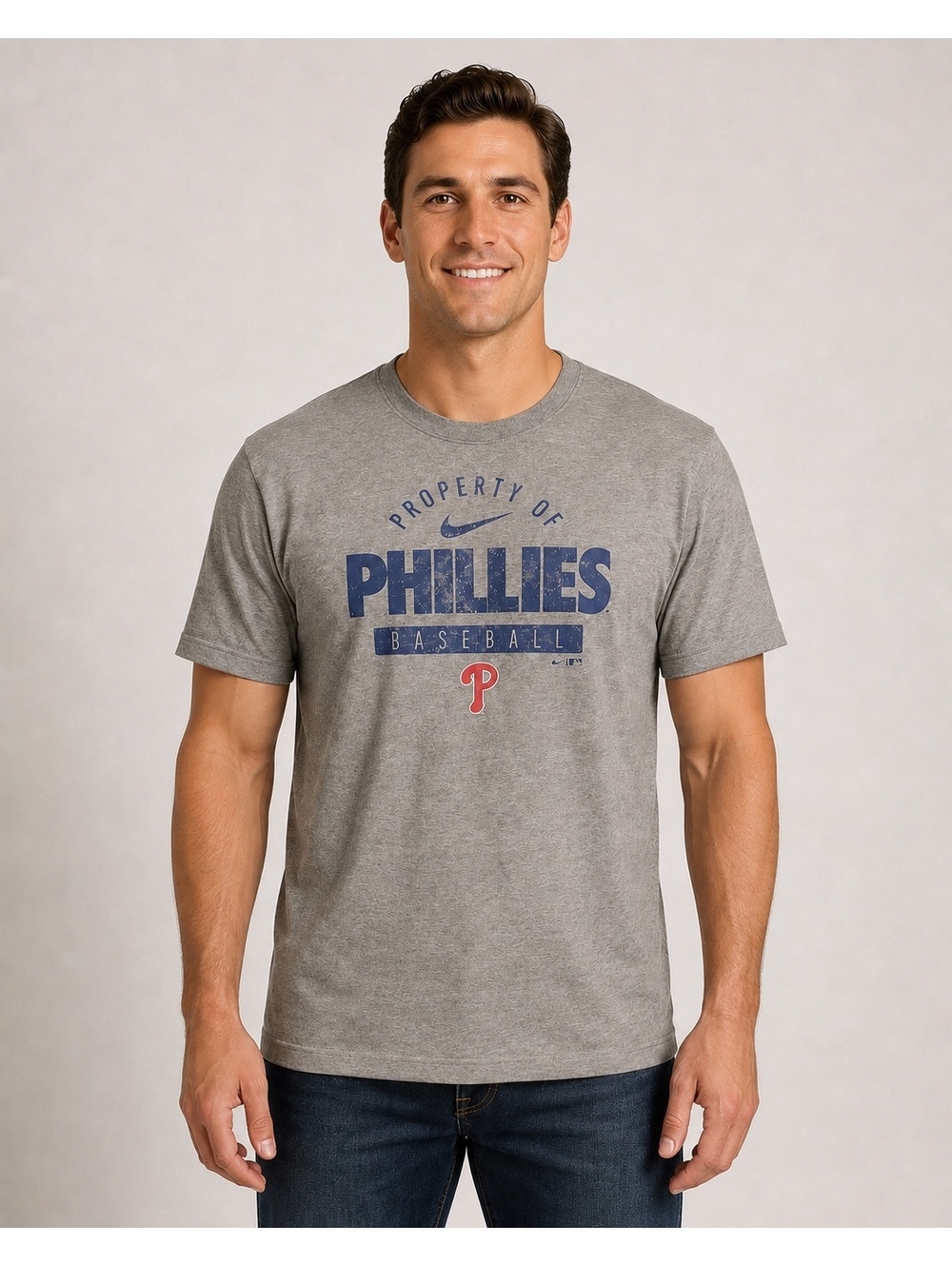 NIKE Phillies Mens L T Shirt Practice Baseball Heather Gray Oversized Cozy Soft